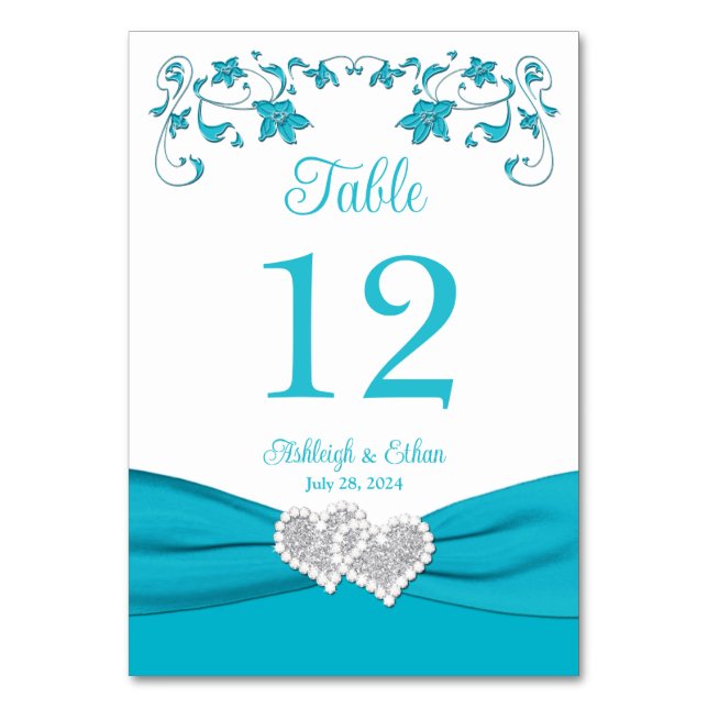 Carte du Mariage de table Turquoise Love Hearts (Par défaut)