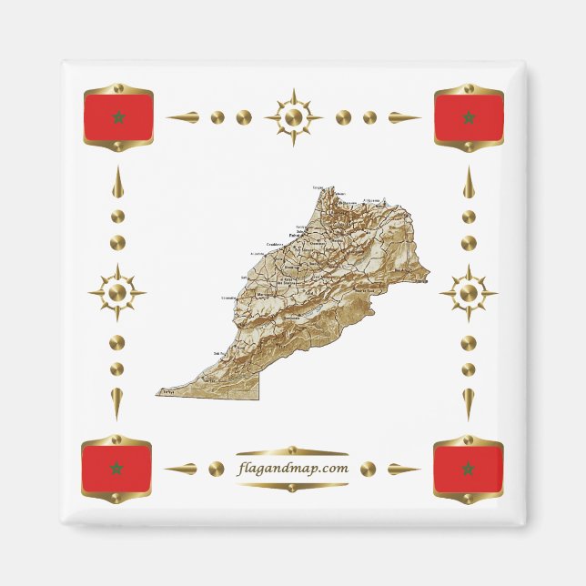 Carte du Maroc + Magnet des drapeaux (Devant)