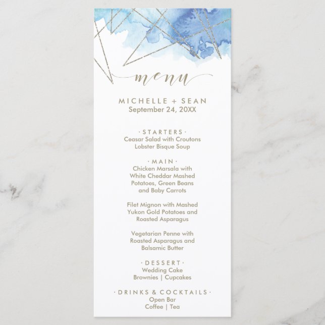 Carte du menu du dîner de l'aquarelle géométrique (Devant)