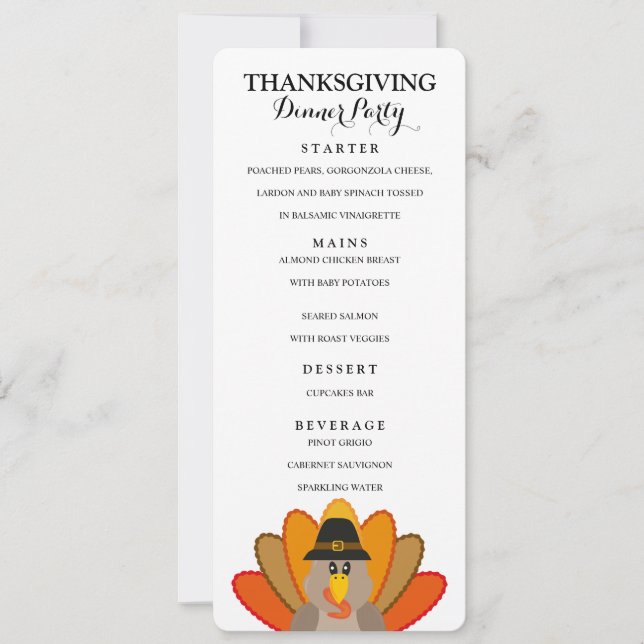 Carte du menu du dîner Thanksgiving modèle (Devant)