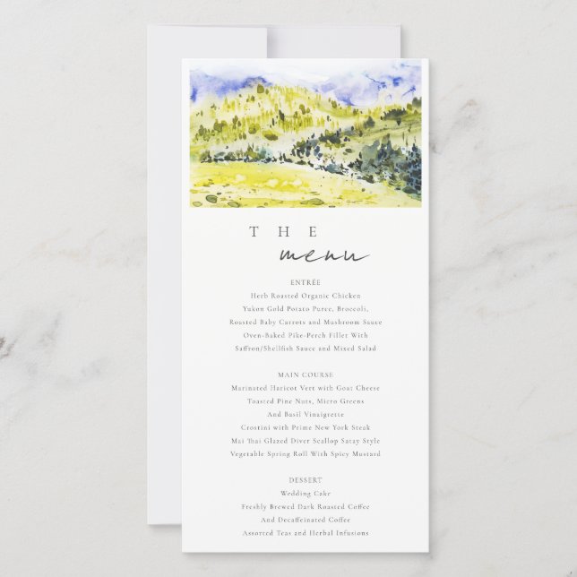 Carte du menu Mariage de la campagne verte Jaune (Devant)