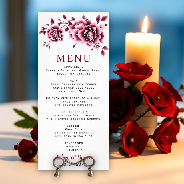 Carte du menu mariage fleuri à fleurs de pivoine b (Créateur téléchargé)
