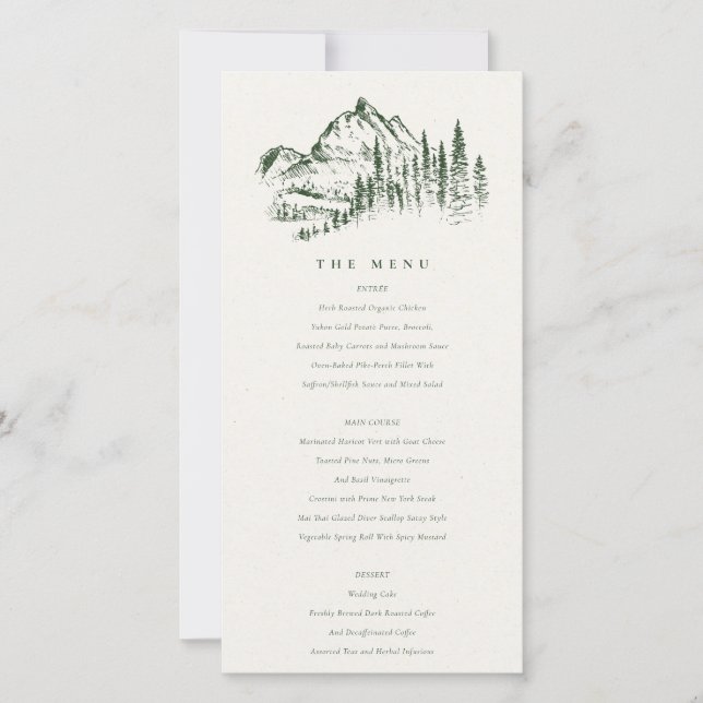 Carte du menu Mariage Green Pine Woods Mountain Sk (Devant)
