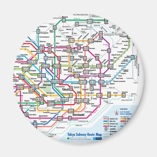 Carte du métro de Tokyo Fridge Magnet (Devant)