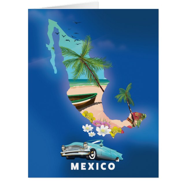 Carte du Mexique Illustration affiche de voyage. (Devant)
