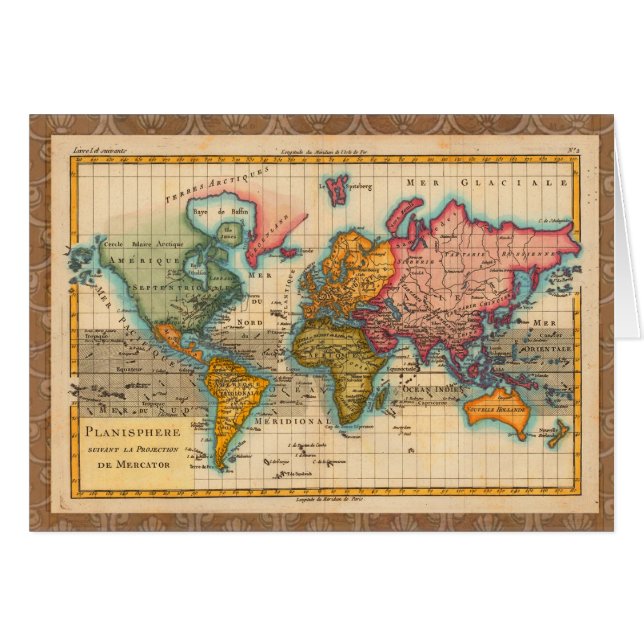 Carte du monde 1700s Antique Continents (Devant horizontal)