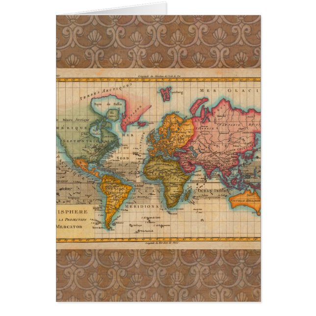 Carte du monde 1700s Antique Continents (Devant)