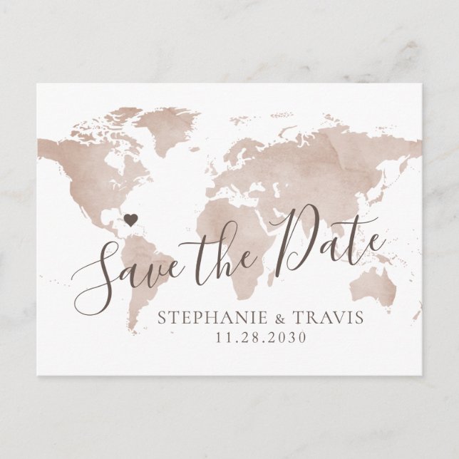 Carte du monde à l'aquarelle Sépia Marron Faire-pa (Devant)