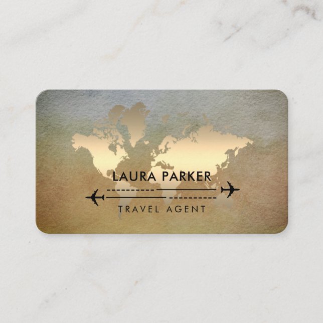 Carte du monde agent de voyage Gold Tourisme avion (Devant)