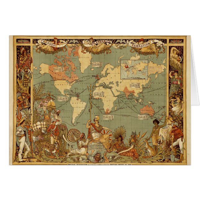 Carte du monde Antique 1886 Illustré (Devant horizontal)