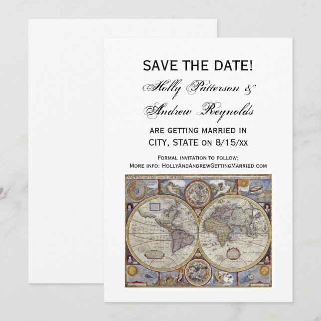 Carte du monde antique #3 Enregistrer la date (Devant / Derrière)