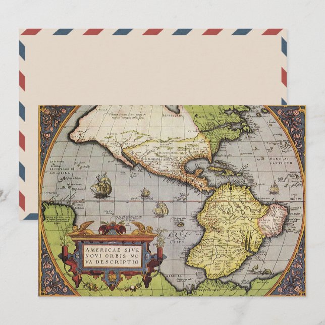 Carte du monde antique des Amériques par Abraham O (Devant / Derrière)