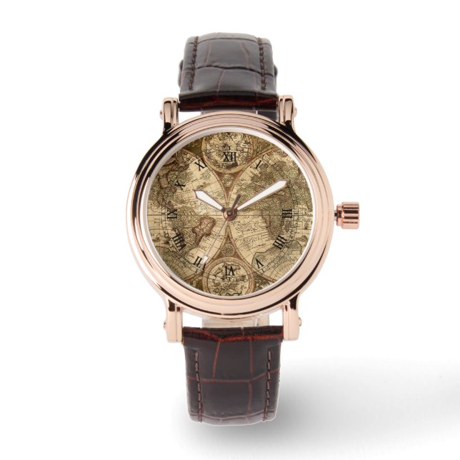 carte du monde antique montre en cuir (Recto)