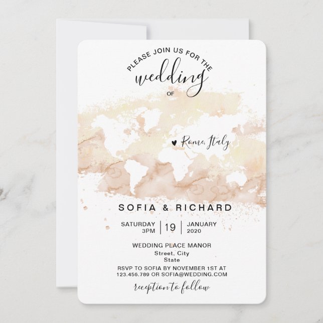 Carte du monde aquarelle Destination de mariage Co (Devant)