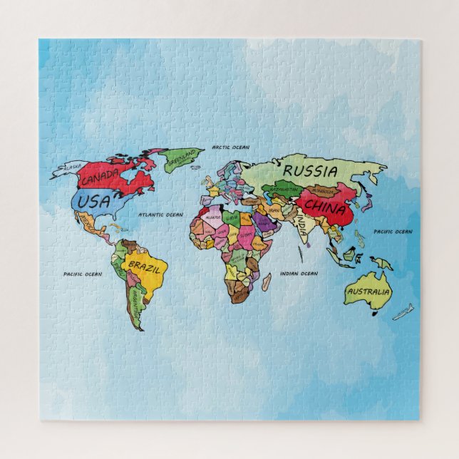 Carte du monde aquarelle illustration puzzle puzzl (Vertical)