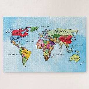 Carte du monde aquarelle illustration puzzle puzzl