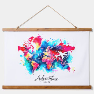 Carte du monde aquarelle Tapisserie