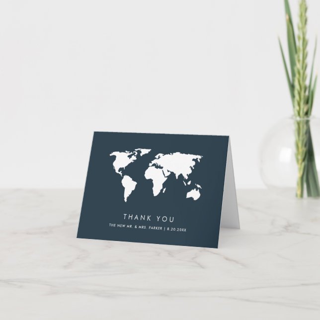 Carte du monde bleu foncé | Élégant Mariage de thè (Devant)