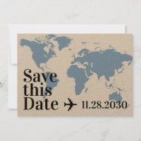 Carte du monde bleue et avion Cœur gras Destinatio