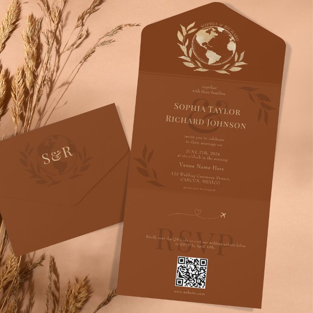 Carte du monde bohème orange brûlé Mariage de dest (Créateur téléchargé)