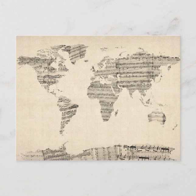 Carte du Monde Carte de Vieux Partitions Musique (Devant)