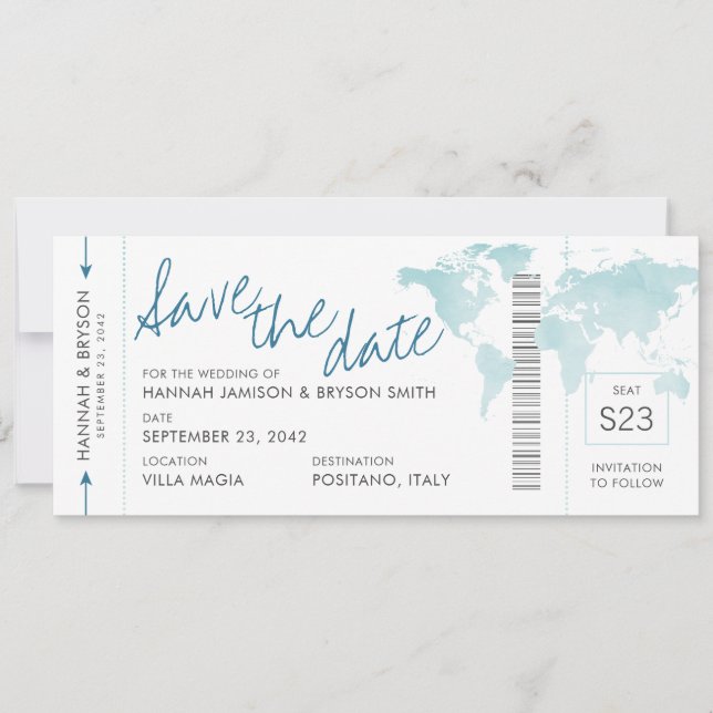 Carte du monde Carte Turquoise Blue Boarding Pass  (Devant)
