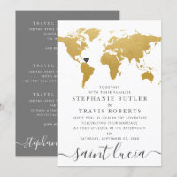 Carte du monde chic or et gris Mariage à l'étrange