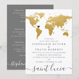 Carte du monde chic or et gris Mariage à l'étrange