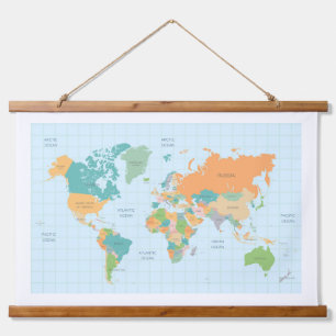 Carte du monde colorée Bois tapissé Tapisserie mur