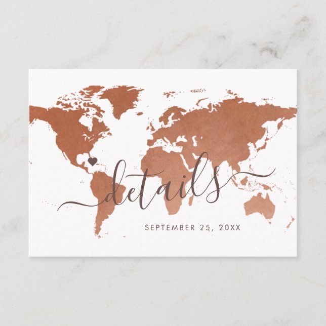 Carte du monde de cuivre rouille Voyage Informatio (Devant)