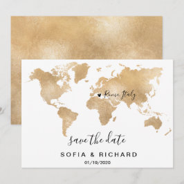 Carte du monde de destination de mariage or cœur a