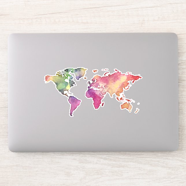 Carte du monde de l'aquarelle cool Sticker vinyle (Ordinateur)