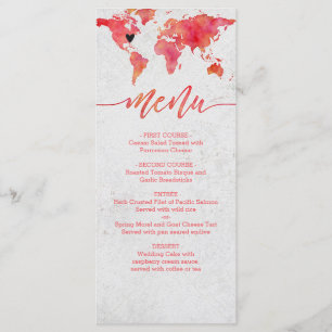 Carte du monde de l'aquarelle Menu de mariage de d