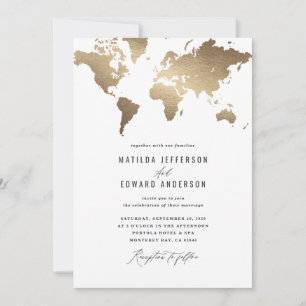 Carte du monde de l'or métallique Voyage mariage