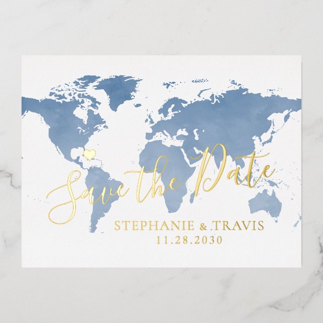 Carte du monde de mariage de destination Bleu Enre (Recto)
