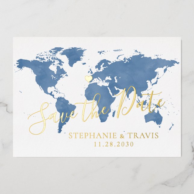 Carte du monde de mariage de destination Bleu Enre (Recto)