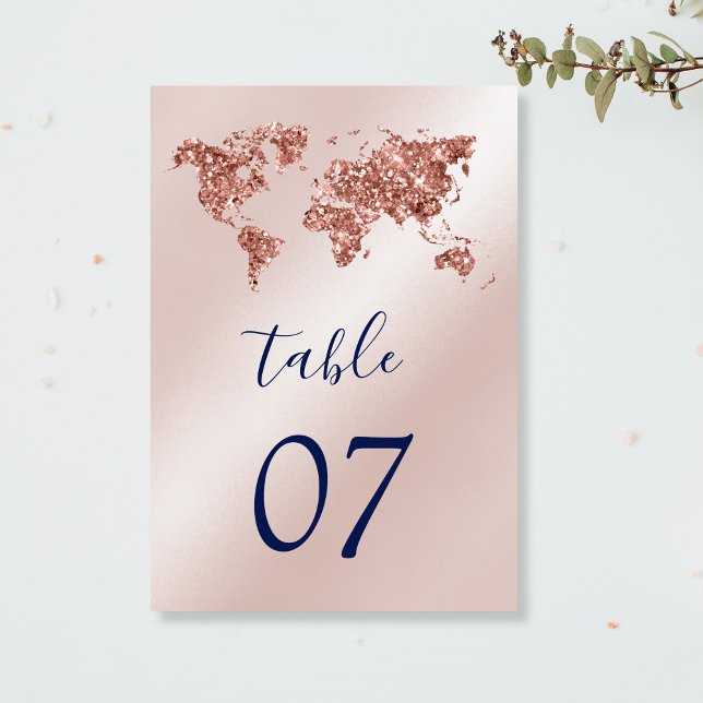 Carte du monde de mariage unique Rose Gold de dest (rose gold glitter world map)