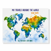 Carte du monde de voyage à l'aquarelle personnalis