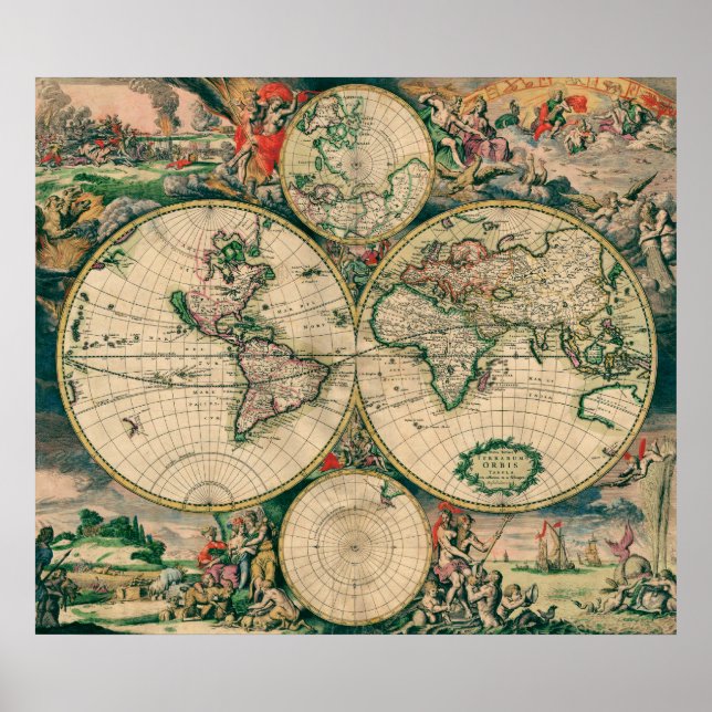 Carte du monde du 17ème siècle - Poster (Devant)