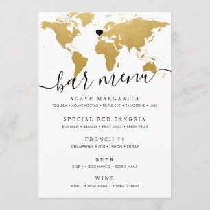 Carte du monde élégante en or avec carte de menu e