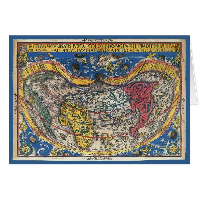 Carte du monde en forme de coeur antique par Peter (Devant horizontal)