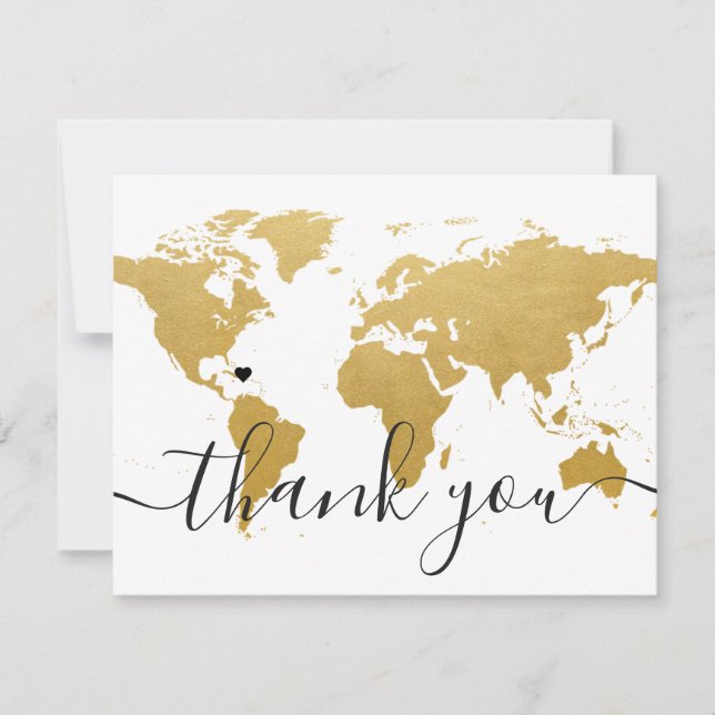 Carte du monde en or et photo de mariage (Devant)