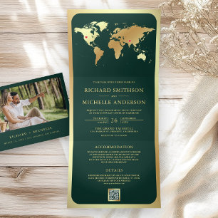 Carte du monde en or vert émeraude Code QR Photo d