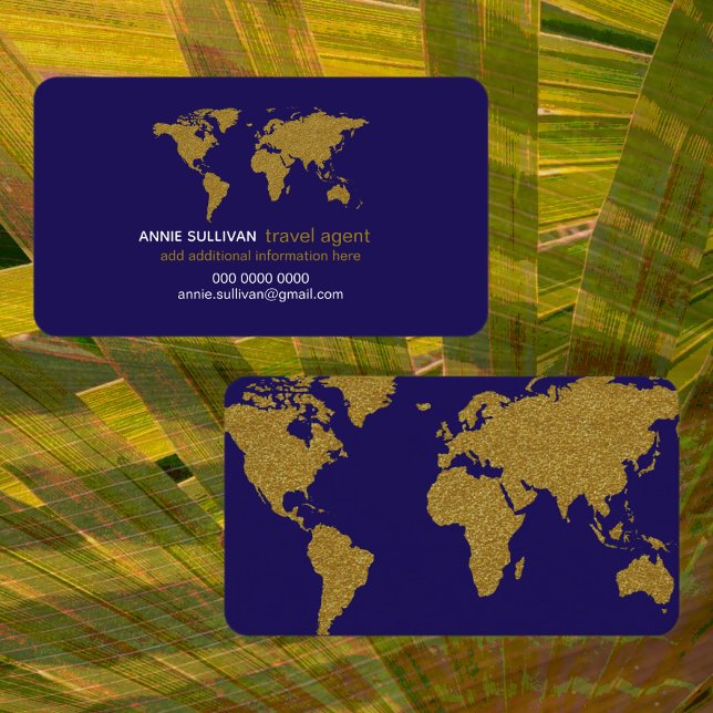 Carte du monde Faux Gold Blue Travel Agent (Créateur téléchargé)