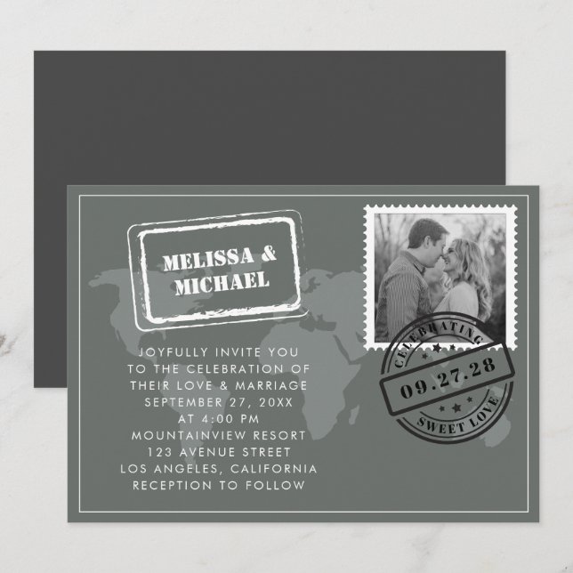 Carte du monde gris Destination Mariage Photo (Devant / Derrière)