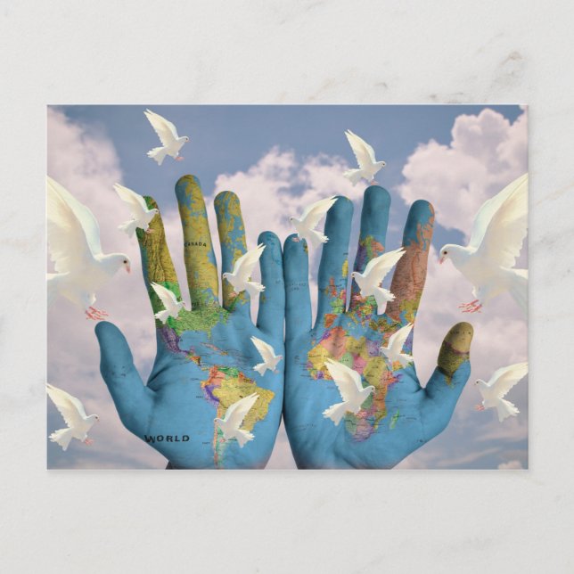 Carte du monde inhabituelle Dove Paix Atlas Mains  (Devant)