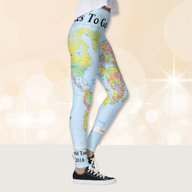 Carte du monde Leggings VOTRE NOM Yoga Pants S to  (Créateur téléchargé)