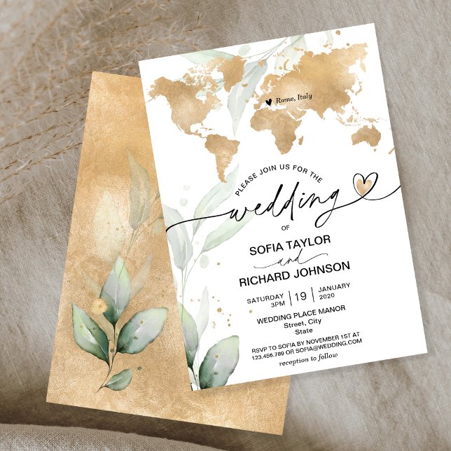 Carte du monde mariage Destination Gold Floral (Créateur téléchargé)