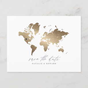 Carte du monde métal or faire-part mariage