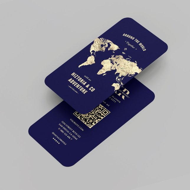 Carte du monde moderne de Travel Planner Midnight  (Modern Travel Planner Midnight Blue Gold World Map Professional Travel Agency Business Card
)